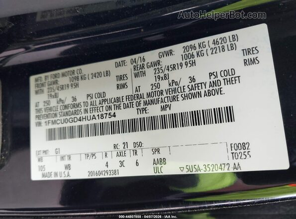 1FMCU0GD4HUA18754 2017 FORD ESCAPE Black Vista del compartimento del motor