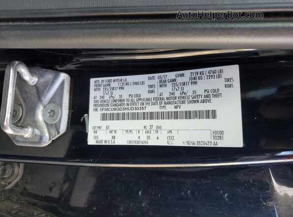 1FMCU9GD3HUD30357 2017 FORD ESCAPE Black Widok naklejki z numerem VIN