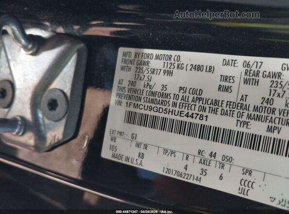 1FMCU9GD5HUE44781 2017 FORD ESCAPE Черный Вид подкапотного пространства