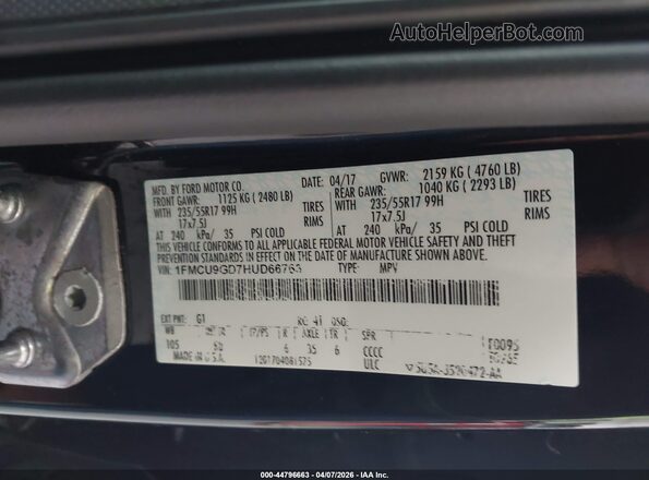 1FMCU9GD7HUD66763 2017 FORD ESCAPE Черный Вид подкапотного пространства