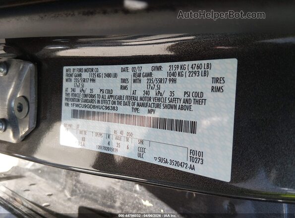 1FMCU9GD8HUC96383 2017 FORD ESCAPE Gray Вид підкапотного простору