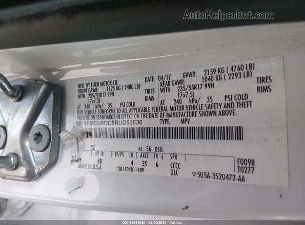1FMCU9GD8HUD53536 2017 FORD ESCAPE White Widok komory silnika