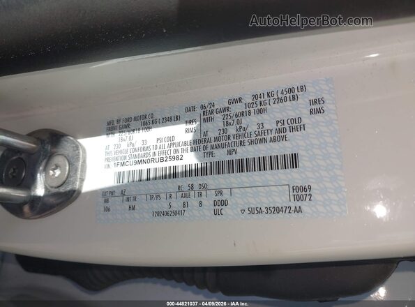 1FMCU9MN0RUB25982 2024 FORD ESCAPE Белый Вид подкапотного пространства