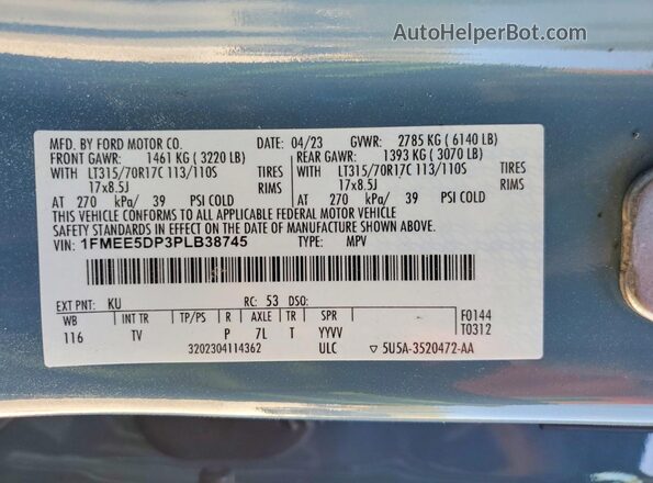 1FMEE5DP3PLB38745 2023 FORD BRONCO Серый Вид наклейки с VIN-кодом