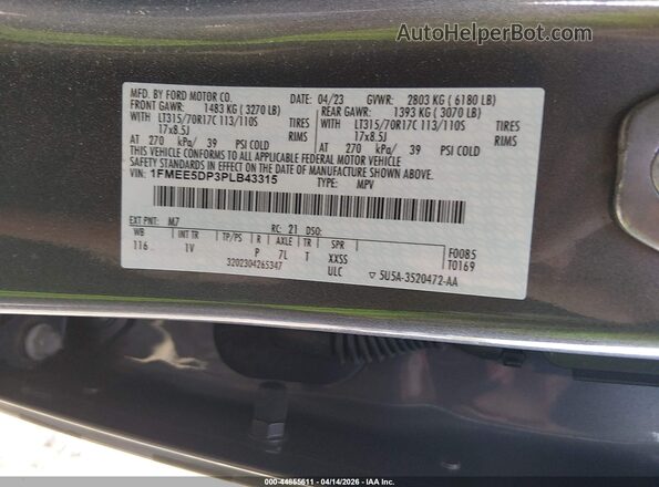 1FMEE5DP3PLB43315 2023 FORD BRONCO Gray ძრავის განყოფილების ხედი