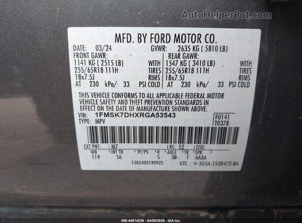 1FMSK7DHXRGA53543 2024 FORD FORD EXPLORER Gray Engine compartment view