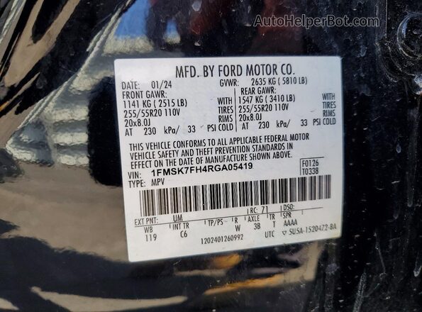 1FMSK7FH4RGA05419 2024 FORD FORD EXPLORER Black 360 interior view
