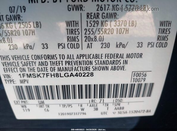 1FMSK7FH8LGA40228 2020 FORD FORD EXPLORER Black Вид підкапотного простору