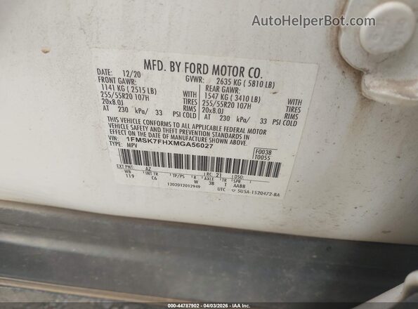 1FMSK7FHXMGA56027 2021 FORD FORD EXPLORER White Вид підкапотного простору