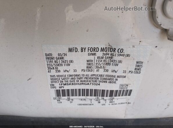 1FMSK8DH2RGA73324 2024 FORD FORD EXPLORER White ძრავის განყოფილების ხედი
