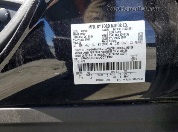 1FMSK8DH3LGC19396 2020 FORD FORD EXPLORER Black Панорамний вид салону 360°