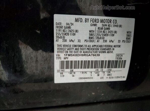 1FMSK8DH9RGA76639 2024 FORD FORD EXPLORER Черный Вид наклейки с VIN-кодом