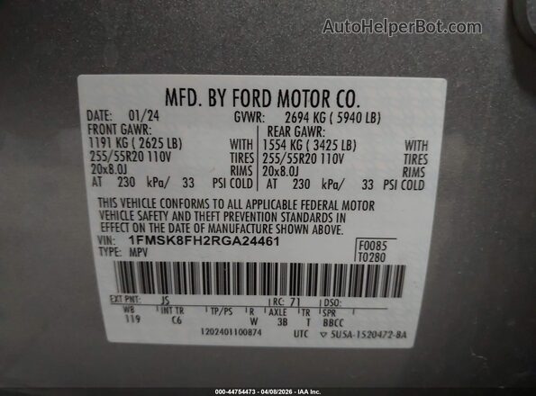 1FMSK8FH2RGA24461 2024 FORD FORD EXPLORER Silver Вид підкапотного простору