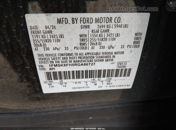 1FMSK8FH5RGA86727 2024 FORD FORD EXPLORER Gray Vista del compartimento del motor