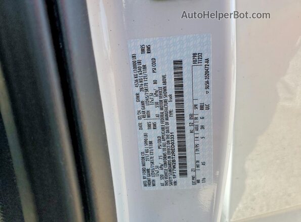 1FT7W2BT2RED03331 2024 FORD F250 White VIN კოდის სტიკერის ხედი