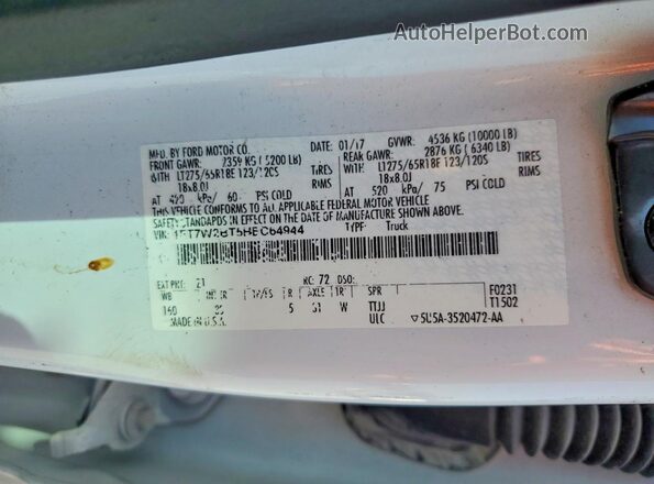 1FT7W2BT5HEC64944 2017 FORD F250 White Widok komory silnika