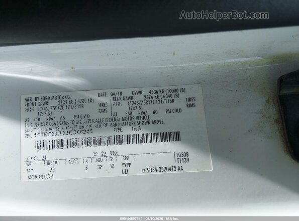 1FTBF2AT0JEC66246 2018 FORD F-250 White Vista del compartimento del motor