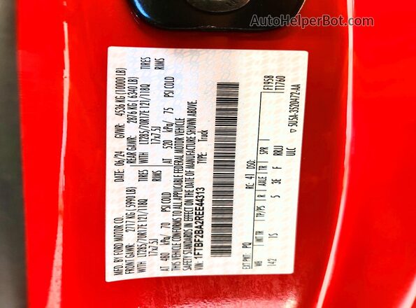 1FTBF2BA2REE44313 2024 FORD F250 Red Vista de la etiqueta del VIN