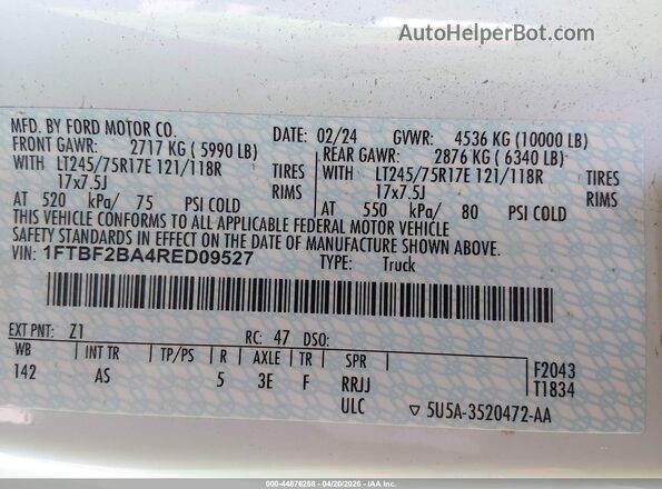 1FTBF2BA4RED09527 2024 FORD F-250 Белый Вид подкапотного пространства