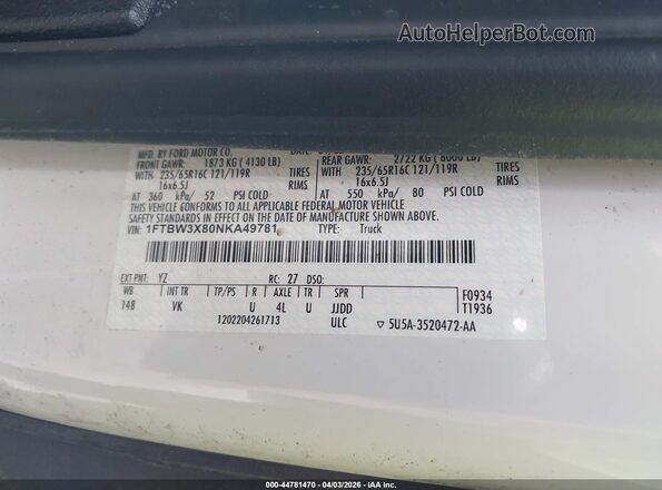1FTBW3X80NKA49781 2022 FORD TRANSIT-350 Белый Вид подкапотного пространства