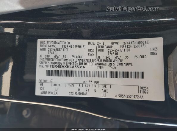 1FTER4EHXKLA55316 2019 FORD RANG Black ძრავის განყოფილების ხედი