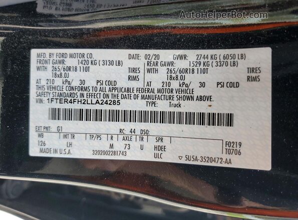 1FTER4FH2LLA24285 2020 FORD RANG Black Engine compartment view