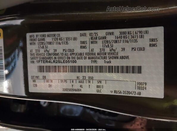 1FTER4LR2SLE05100 2025 FORD RANG Green ძრავის განყოფილების ხედი