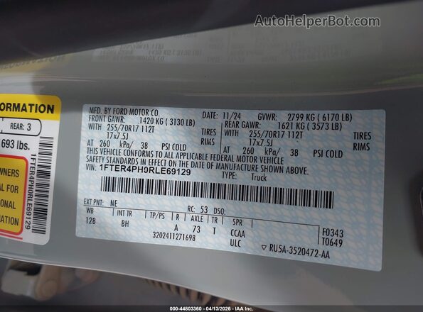 1FTER4PH0RLE69129 2024 FORD RANG Gray Вид підкапотного простору