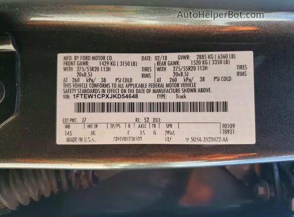 1FTEW1CPXJKD54648 2018 FORD F150 Gray Widok komory silnika