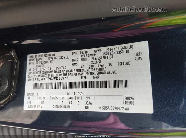 1FTEW1EP6JFD35973 2018 FORD F150 Blue ძრავის განყოფილების ხედი