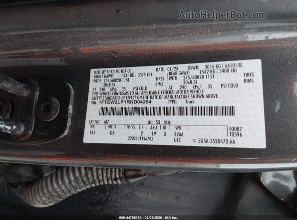 1FTEW2LP1RKD04254 2024 FORD F150 Серый Вид подкапотного пространства