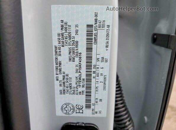 1FTEW2LP1SKF43616 2025 FORD F150 White VIN sticker view