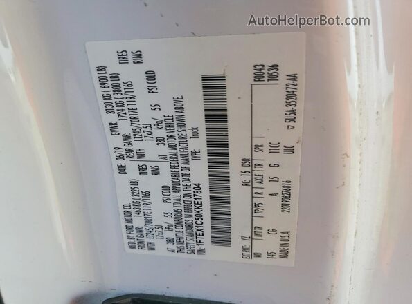 1FTEX1C50KKE17804 2019 FORD F150 White ძრავის განყოფილების ხედი