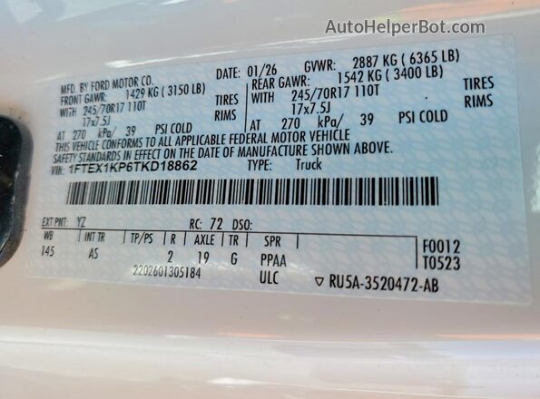 1FTEX1KP6TKD18862 2026 FORD F150 White Vista del compartimento del motor