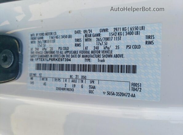 1FTEX1LP6RKE97394 2024 FORD F150 Белый Вид подкапотного пространства