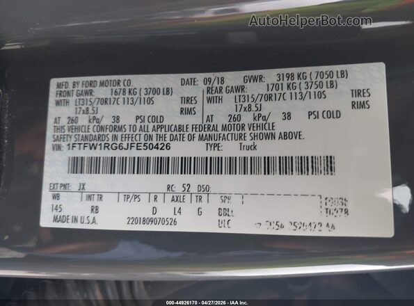 1FTFW1RG6JFE50426 2018 FORD F150 Серый Вид подкапотного пространства