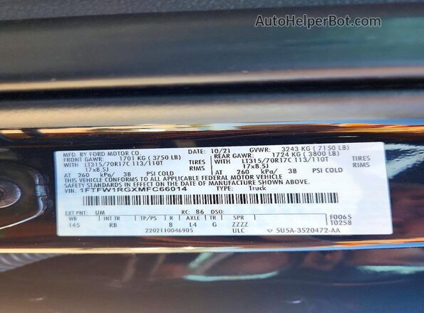 1FTFW1RGXMFC66014 2021 FORD F150 Black ძრავის განყოფილების ხედი