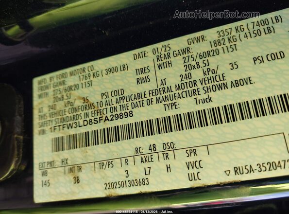 1FTFW3LD8SFA29898 2025 FORD F150 Синий Вид подкапотного пространства