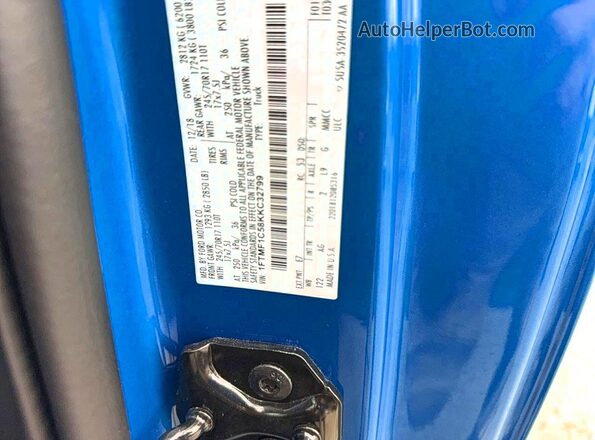 1FTMF1C58KKC32799 2019 FORD F150 Blue Widok komory silnika