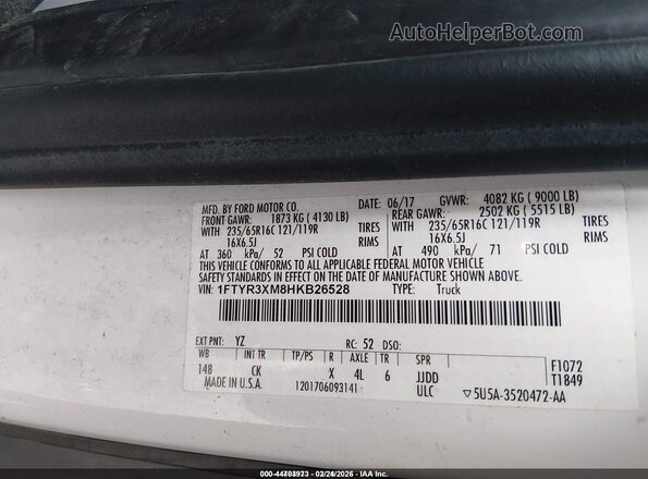 1FTYR3XM8HKB26528 2017 FORD TRANSIT-250 White Շարժիչի բաժամունքի տեսք