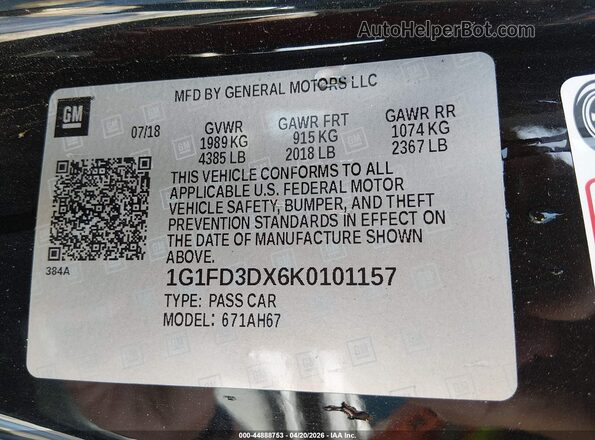 1G1FD3DX6K0101157 2019 CHEVROLET CAMARO Черный Вид подкапотного пространства
