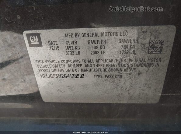 1G1JC5SH2G4138503 2016 CHEVROLET SONIC Black Vista del compartimento del motor