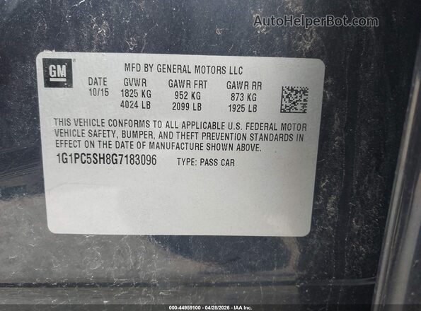 1G1PC5SH8G7183096 2016 CHEVROLET CRUZE Black Вид підкапотного простору