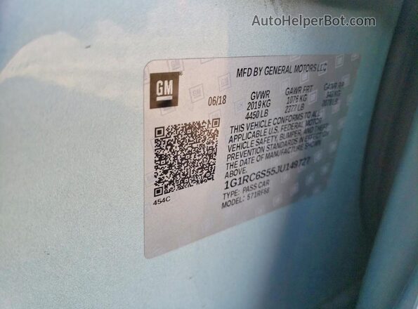 1G1RC6S55JU149727 2018 CHEVROLET VOLT Бирюзовый Вид подкапотного пространства
