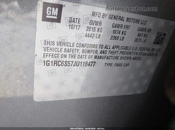1G1RC6S57JU118477 2018 CHEVROLET VOLT Серый Вид подкапотного пространства