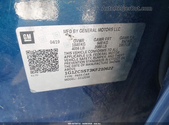 1G1ZC5ST3KF210622 2019 CHEVROLET MALIBU Синий Вид подкапотного пространства