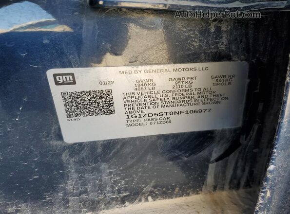1G1ZD5ST0NF106977 2022 CHEVROLET MALIBU Blue Vista del compartimento del motor