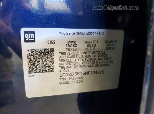 1G1ZD5ST5NF124875 2022 CHEVROLET MALIBU Blue Vista del compartimento del motor