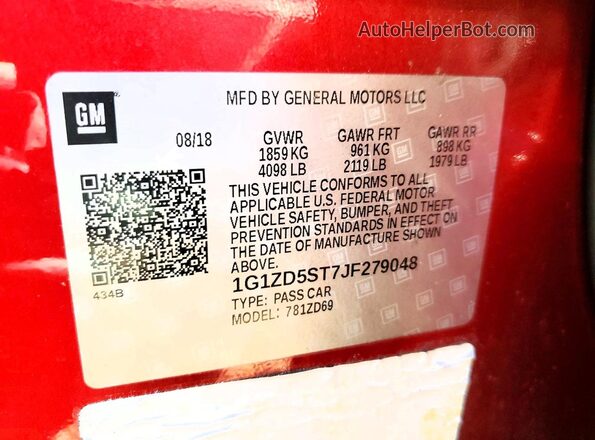 1G1ZD5ST7JF279048 2018 CHEVROLET MALIBU Красный Вид подкапотного пространства