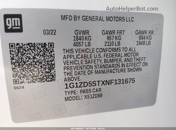 1G1ZD5STXNF131675 2022 CHEVROLET MALIBU Белый Вид подкапотного пространства